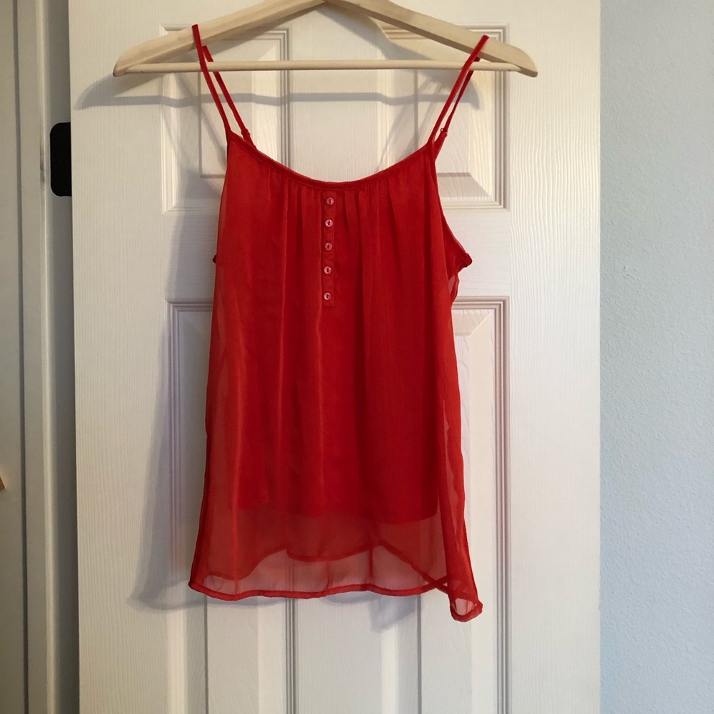 Bright Orange/Red tank with Sheer overlay